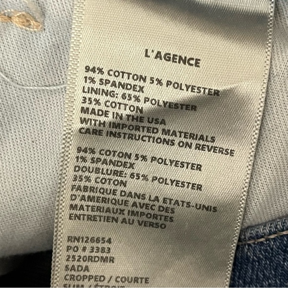L'AGENCE Sada High Rise Cropped Denim Jeans Fray Hem Dark Wash 5 Pocket Size 27 - Picture 6 of 8